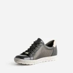 Tennis CAPRICE noire en cuir détails dorés