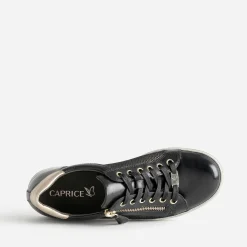 Tennis CAPRICE noire en cuir détails dorés