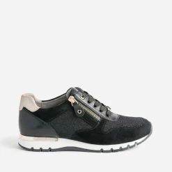 Tennis CAPRICE noire en cuir et textile pailleté