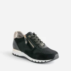 Tennis CAPRICE noire en cuir et textile pailleté