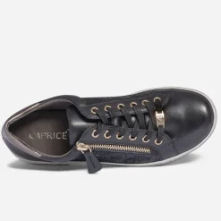 Tennis CAPRICE noire en cuir avec effet python