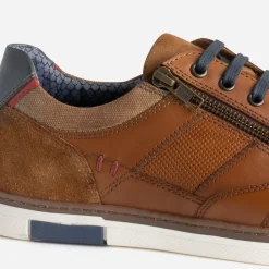 Tennis cognac cuir contrefort bleu marine