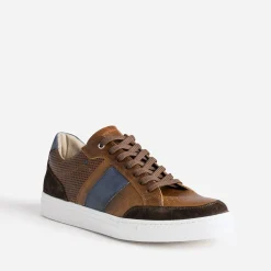 Tennis cognac en cuir détails couleurs