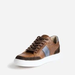 Tennis cognac en cuir détails couleurs