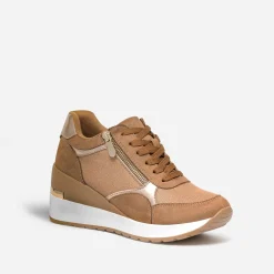 Tennis compensée camel détails dorés