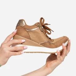 Tennis compensée camel détails dorés