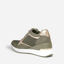 Tennis compensée kaki détails dorés
