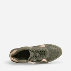 Tennis compensée kaki détails dorés