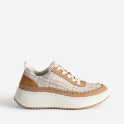 Tennis Dad shoes beige textile carreaux