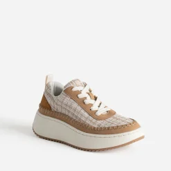 Tennis Dad shoes beige textile carreaux