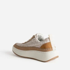 Tennis Dad shoes beige textile carreaux