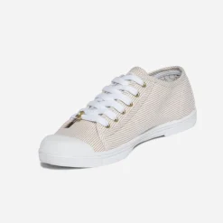 Tennis LE TEMPS DES CERISES beige rayée blanc et argent