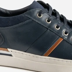 Tennis marine cuir détail camel