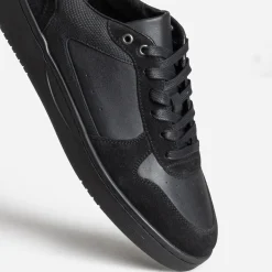 Tennis noire cuir bi-matière