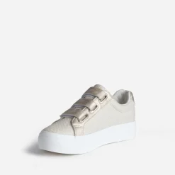 Tennis plateforme TEXTO beige à scratchs dorés