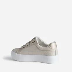 Tennis plateforme TEXTO beige à scratchs dorés