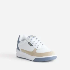 Tennis TBS blanche, beige et bleu ciel cuir