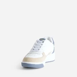 Tennis TBS blanche, beige et bleu ciel cuir