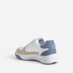Tennis TBS blanche, beige et bleu ciel cuir