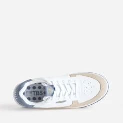 Tennis TBS blanche, beige et bleu ciel cuir