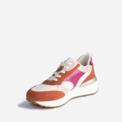 Tennis TEXTO beige et terracotta à détails vernis roses