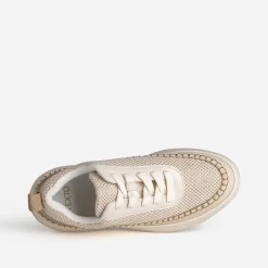 Tennis TEXTO beige tressage doré et surpiqûre contrastée