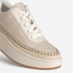 Tennis TEXTO beige tressage doré et surpiqûre contrastée