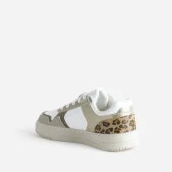 Tennis TEXTO blanche, beige, effet léopard