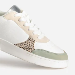 Tennis TEXTO blanche, beige et verte