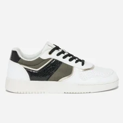 Tennis TEXTO blanche, kaki, noire et dorée