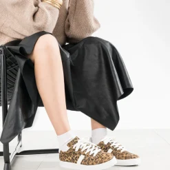 Tennis TEXTO camel cuir motif léopard