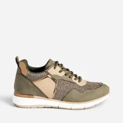 Tennis TEXTO kaki et beige mix matière