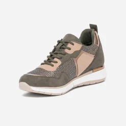 Tennis TEXTO kaki et beige mix matière