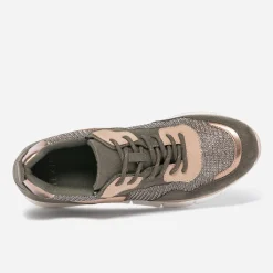 Tennis TEXTO kaki et beige mix matière