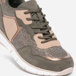 Tennis TEXTO kaki et beige mix matière