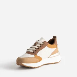 Tennis TEXTO marron, camel et écru à détails côtelés