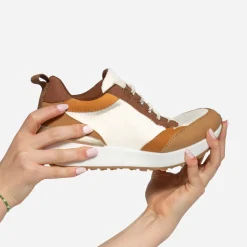 Tennis TEXTO marron, camel et écru à détails côtelés