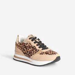 Tennis TEXTO marron, motif léopard et doré