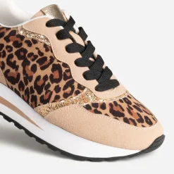 Tennis TEXTO marron, motif léopard et doré