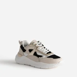 Tennis TEXTO noire, beige, blanche et dorée