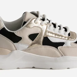 Tennis TEXTO noire, beige, blanche et dorée