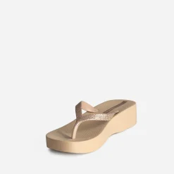 Tong IPANEMA beige plateforme et brides pailletées