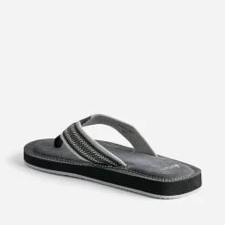 Tong noire avec brides textile brodées